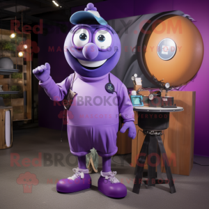 Purple Plate Spinner mascot costume character dressed with a Cargo Pants and Ties