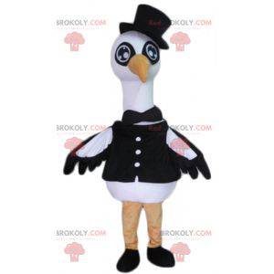 Mascotte de cygne de cigogne de grand oiseau noir et blanc -