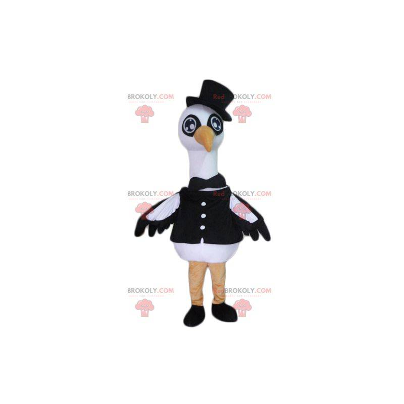 Grande mascotte cigno cicogna uccello bianco e nero -