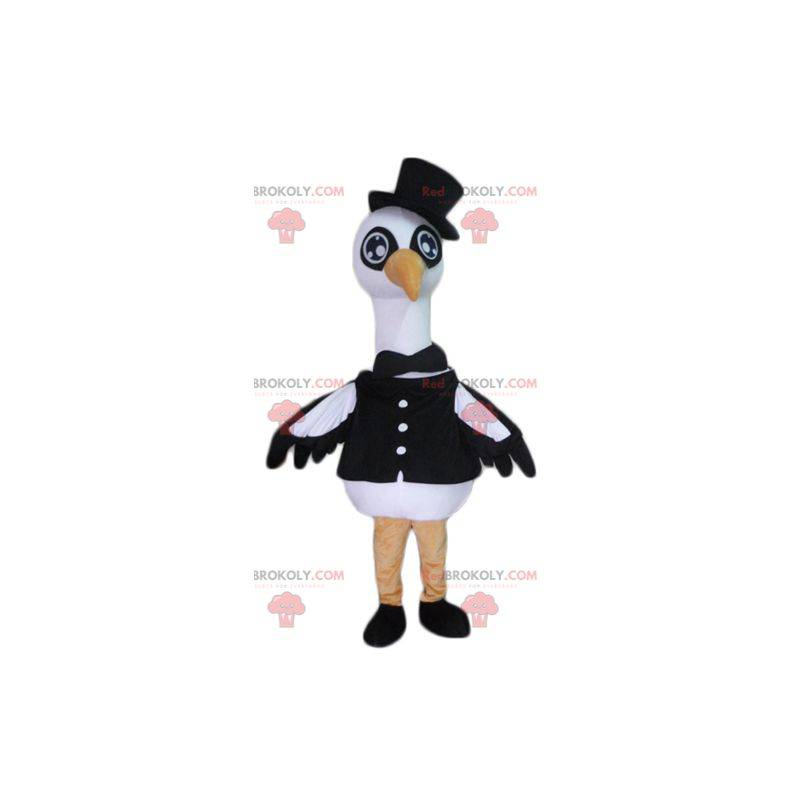 Large black and white bird stork swan mascot - Redbrokoly.com