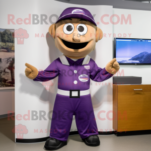 Purple Plate Spinner mascot costume character dressed with a Cargo Pants and Ties