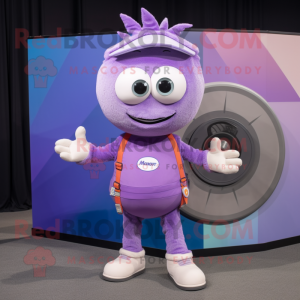 Purple Plate Spinner mascot costume character dressed with a Cargo Pants and Ties