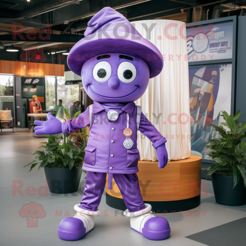 Purple Plate Spinner mascot costume character dressed with a Cargo Pants and Ties Purple Plate Spinner mascot costume character dressed with a Cargo Pants and Ties