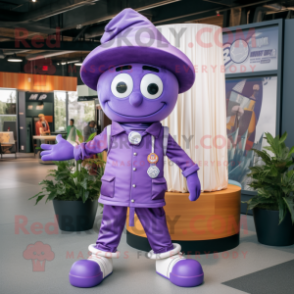 Purple Plate Spinner mascot costume character dressed with a Cargo Pants and Ties