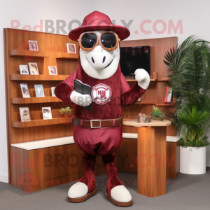 Maroon Horseshoe mascot costume character dressed with a Romper and Reading glasses