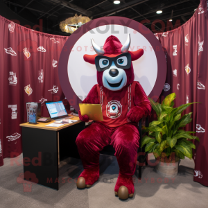 Maroon Horseshoe mascot costume character dressed with a Romper and Reading glasses