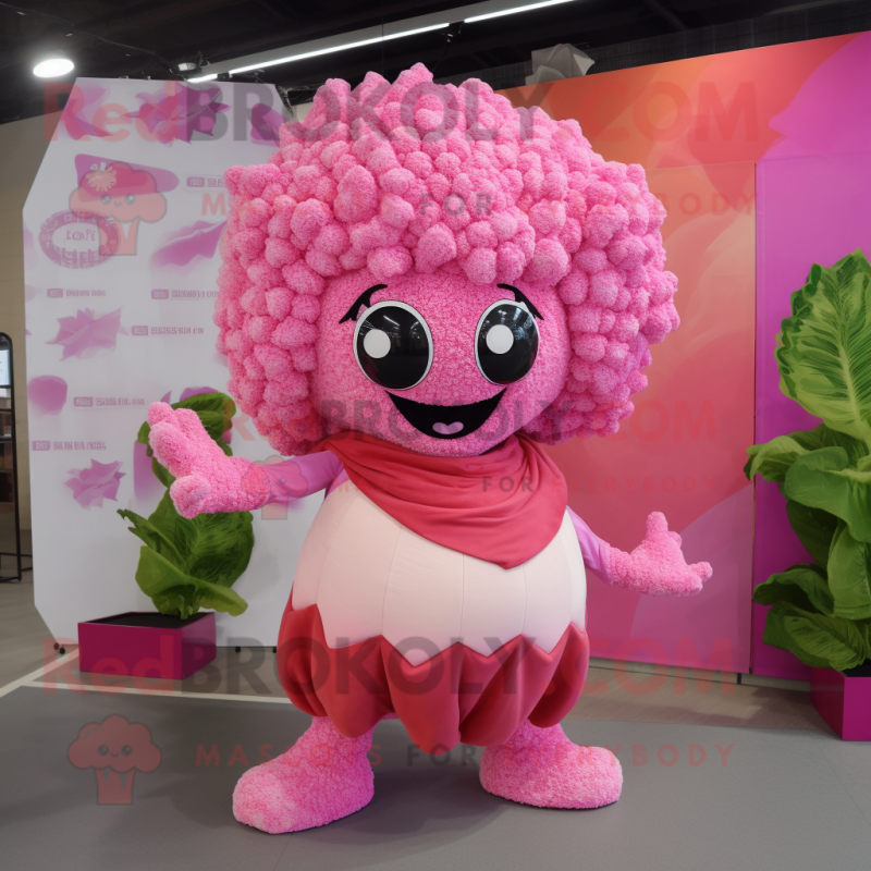 Pink Cauliflower mascot costume character dressed with a Bikini and Shawls