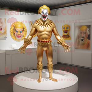 Gold Evil Clown mascot costume character dressed with a Swimwear and Cufflinks