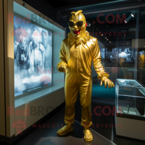 Gold Evil Clown mascot costume character dressed with a Swimwear and Cufflinks
