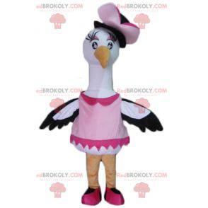 Large black and white bird stork swan mascot - Redbrokoly.com