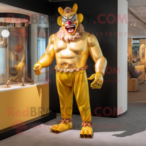 Gold Evil Clown mascot costume character dressed with a Swimwear and Cufflinks