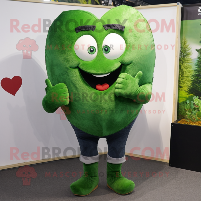 Forest Green Heart mascot costume character dressed with a Jeans and Cufflinks Forest Green Heart mascot costume character dressed with a Jeans and Cufflinks
