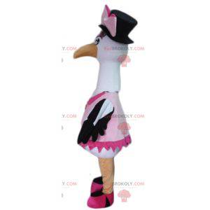 Grande mascote cisne-cegonha-pássaro preto e branco -