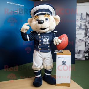Navy Acrobat mascot costume character dressed with a Rugby Shirt and Wraps