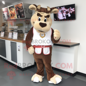 Brown Beef Stroganoff mascot costume character dressed with a Shorts and Cufflinks