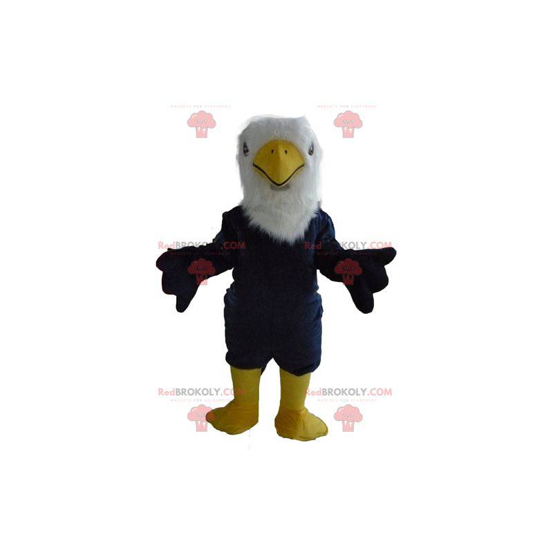 Mascotte de grand aigle bleu blanc et jaune tout poilu -