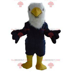 Mascotte de grand aigle bleu blanc et jaune tout poilu -