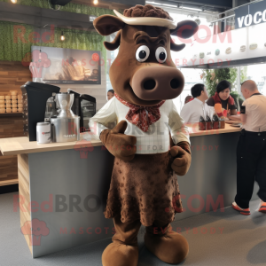 Brown Beef Stroganoff mascot costume character dressed with a Shorts and Cufflinks