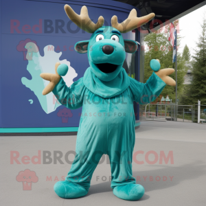 Teal Moose mascot costume character dressed with a Jumpsuit and Scarf clips