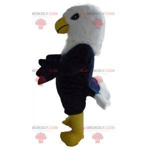 Mascotte de grand aigle bleu blanc et jaune tout poilu -