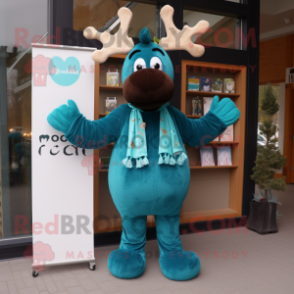 Teal Moose mascot costume character dressed with a Jumpsuit and Scarf clips