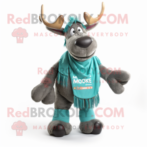 Teal Moose mascot costume character dressed with a Jumpsuit and Scarf clips