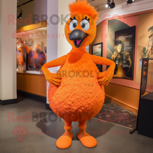 Orange Peacock mascot costume character dressed with a Jeggings and Foot pads