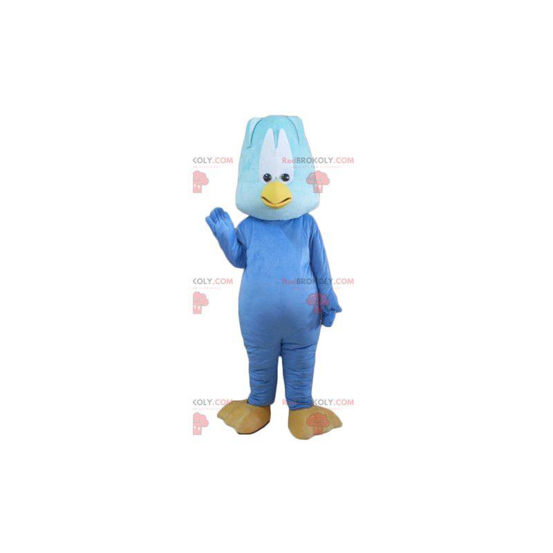 Mascota de pájaro pollito azul gigante y divertido -