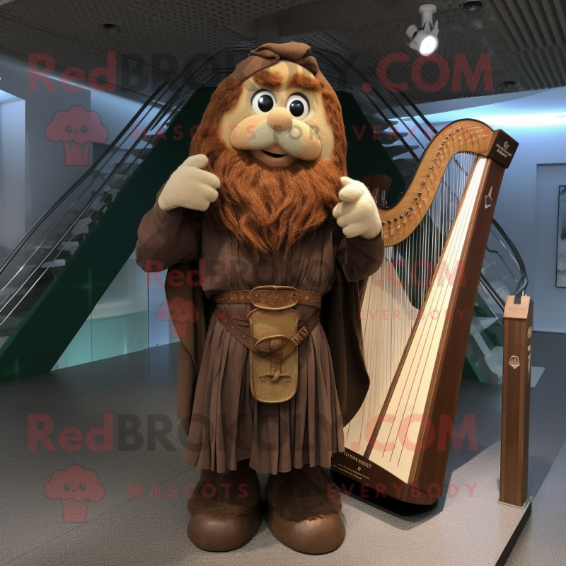 Brown Celtic Harp mascot costume character dressed with a Poplin Shirt and Shoe clips Brown Celtic Harp mascot costume character dressed with a Poplin Shirt and Shoe clips