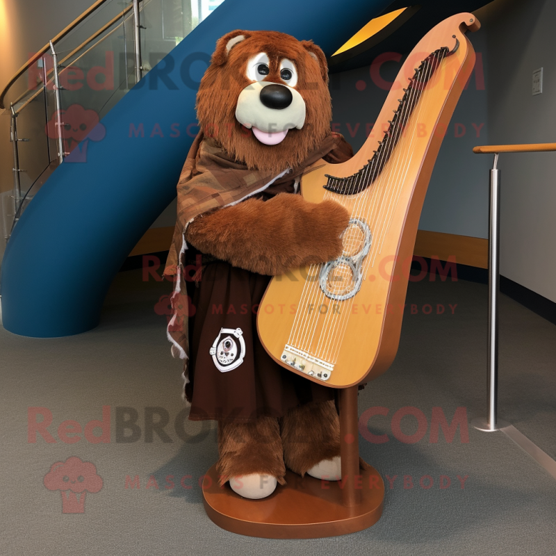 Brown Celtic Harp mascot costume character dressed with a Poplin Shirt and Shoe clips Brown Celtic Harp mascot costume character dressed with a Poplin Shirt and Shoe clips
