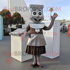 Silver Chocolate Bars mascot costume character dressed with a A-Line Skirt and Shoe clips