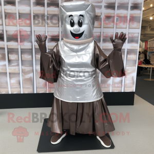 Silver Chocolate Bars mascot costume character dressed with a A-Line Skirt and Shoe clips