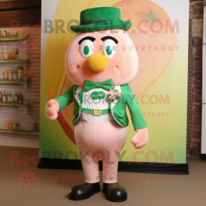 Peach Green Beer mascot costume character dressed with a Rash Guard and Bow ties