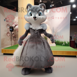 Gray Marten mascot costume character dressed with a Ball Gown and Hairpins