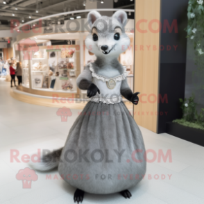 Gray Marten mascot costume character dressed with a Ball Gown and Hairpins