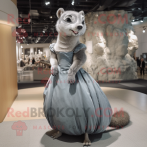 Gray Marten mascot costume character dressed with a Ball Gown and Hairpins