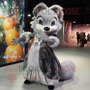 Gray Marten mascot costume character dressed with a Ball Gown and Hairpins