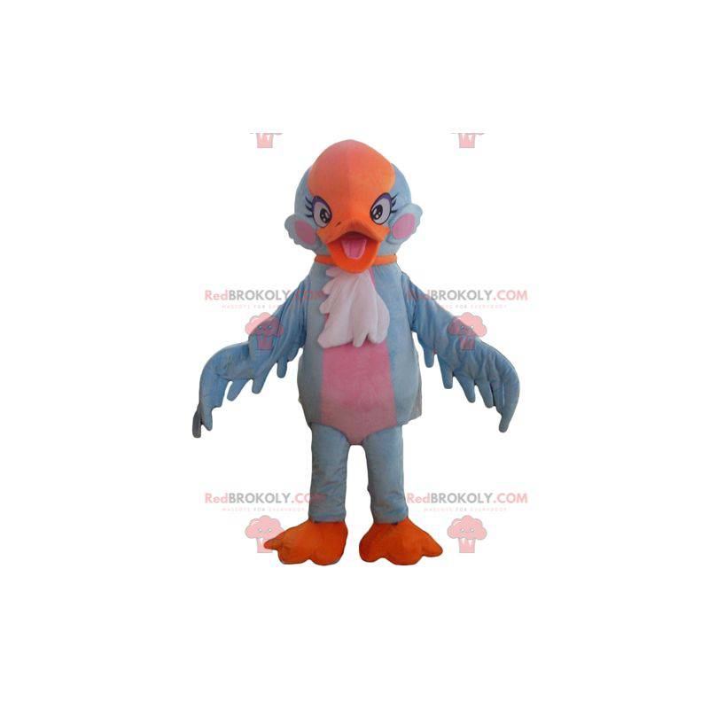 Mascotte d'oiseau bleu orange et rose très coquette -