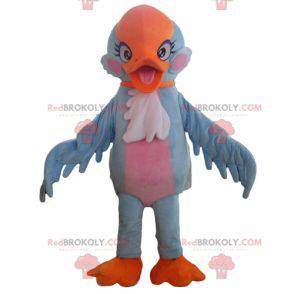 Mascotte d'oiseau bleu orange et rose très coquette -