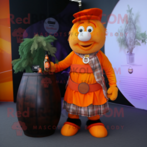 Orange Bagpipe mascot costume character dressed with a Cocktail Dress and Handbags