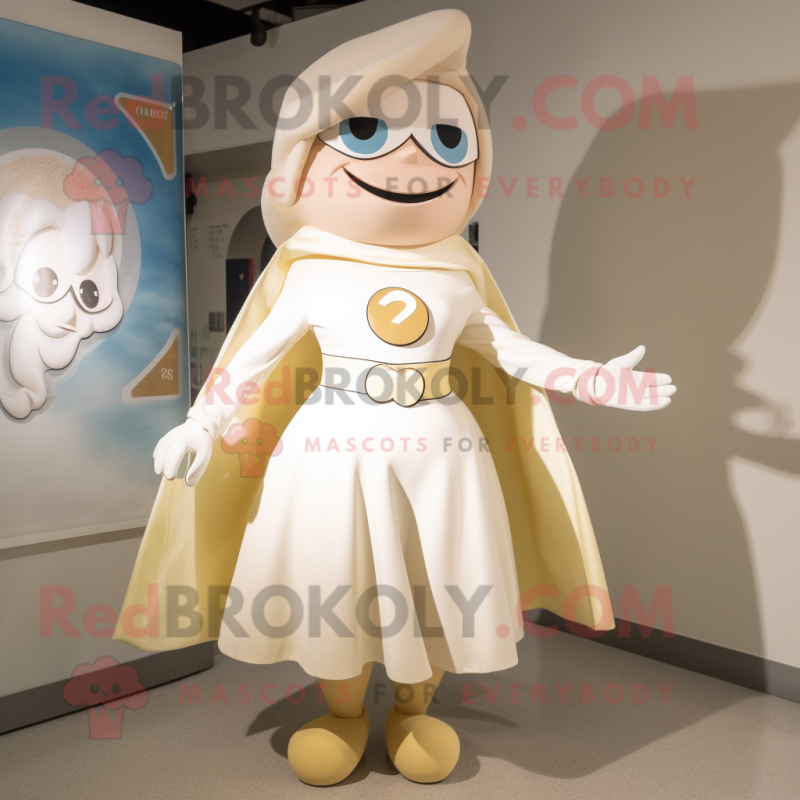 Cream Superhero mascot costume character dressed with a A-Line Skirt and Berets