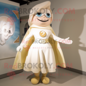Cream Superhero mascot costume character dressed with a A-Line Skirt and Berets