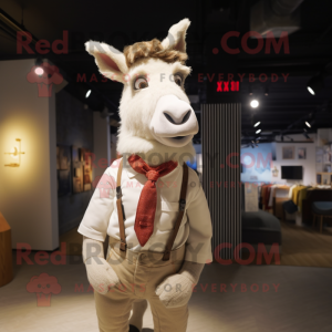 Cream Donkey mascot costume character dressed with a Waistcoat and Eyeglasses