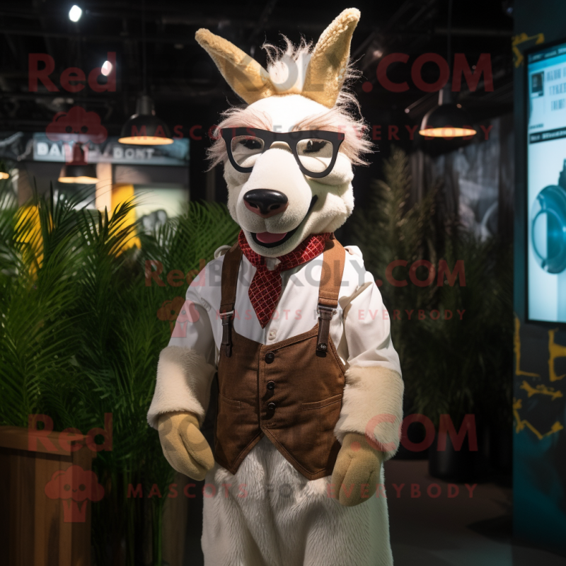 Cream Donkey mascot costume character dressed with a Waistcoat and Eyeglasses Cream Donkey mascot costume character dressed with a Waistcoat and Eyeglasses