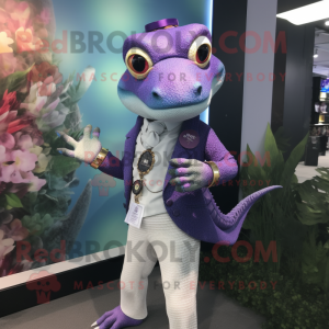 Lavender Lizard mascot costume character dressed with a Blazer and Bracelet watches