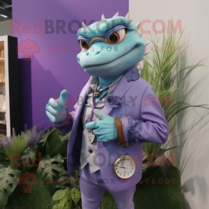 Lavender Lizard mascot costume character dressed with a Blazer and Bracelet watches