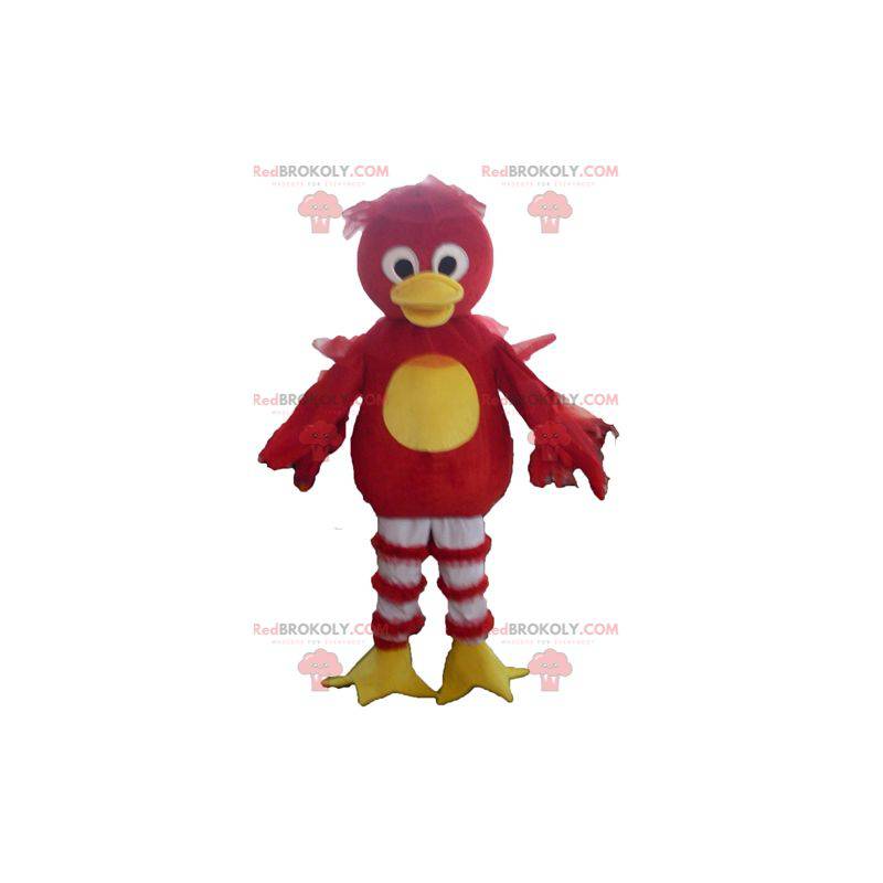 Mascotte d'oiseau rouge jaune et blanc de canard -