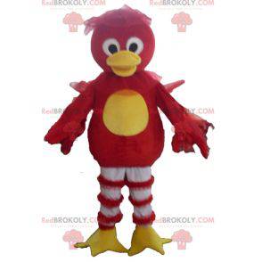 Mascotte d'oiseau rouge jaune et blanc de canard -