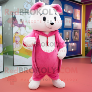 Pink Ermine mascot costume character dressed with a Trousers and Earrings