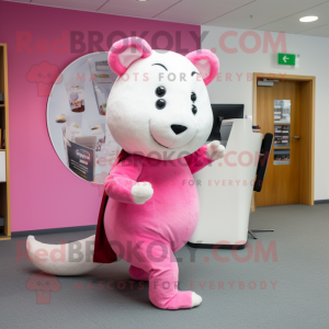 Pink Ermine mascot costume character dressed with a Trousers and Earrings